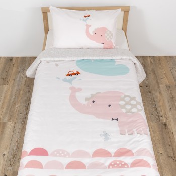 Jadaloo Anti-Dustmite Junior Bed Four Seasons Duvet Set - Pink Elephant