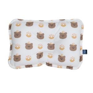 Little Seeds baby pillow with golden donuts and bear on white background