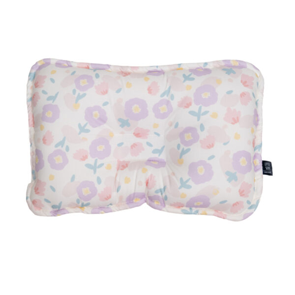 Little Seeds baby pillow with purple flowers on white background